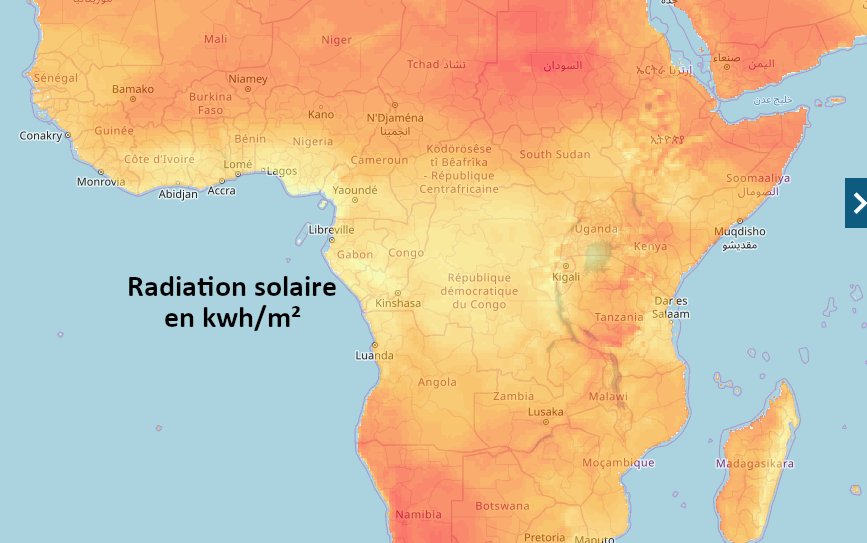 Rédiger un texte pour expliquer la répartition d’une ressource – La radiation solaire à l’échelle de l’Afrique