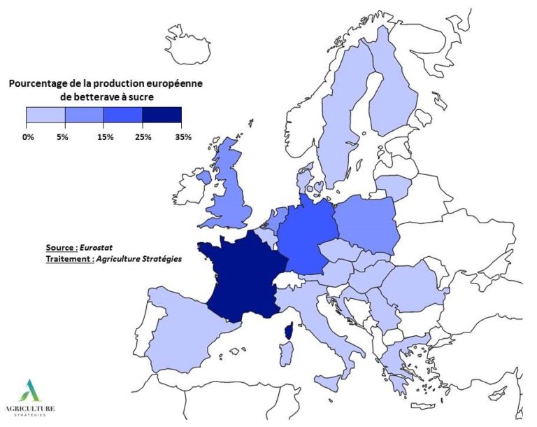 La répartition de la culture de la betterave en Europe